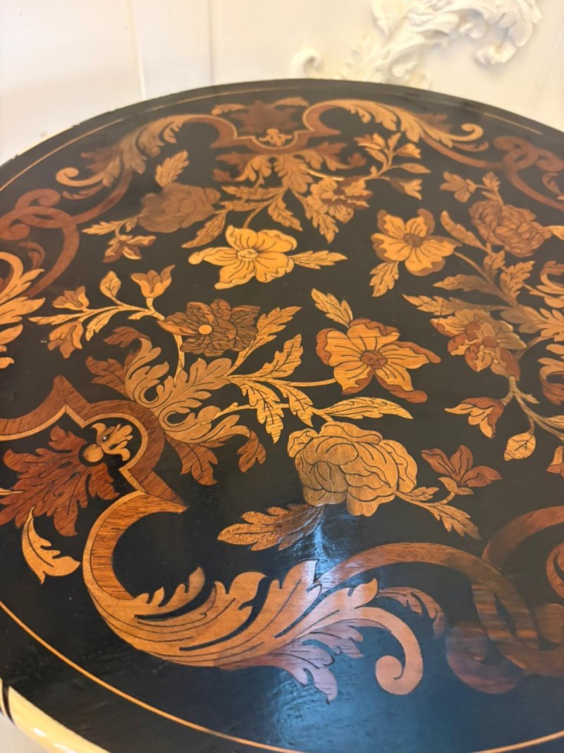 Quality Antique Italian Ebonised and Marquetry Inlaid Pedestal Occasional Centre Table/Plant Stand - Image 6